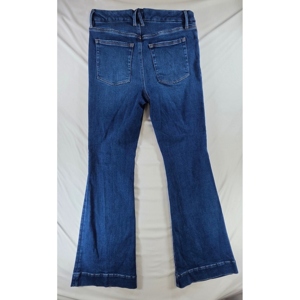 Good American 70s Flare High Rise Jeans 12 31 Distressed Modern Boho Blue - Picture 7 of 11